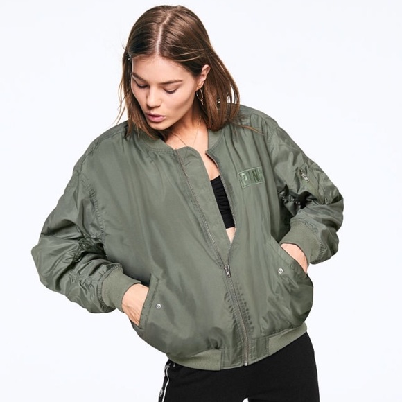 PINK Victoria's Secret Jackets & Coats New Vs Pink Flight Jacket Sage Green Large Poshmark